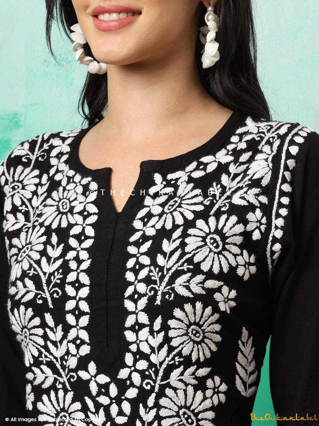 Black Shravya Rayon Chikankari Straight Kurti