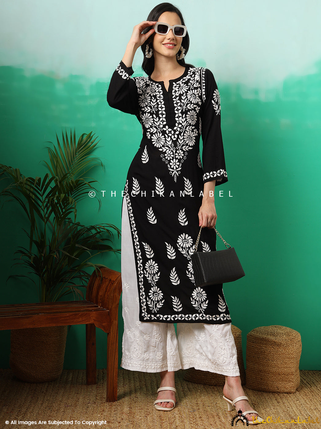 Black Shravya Rayon Chikankari Straight Kurti