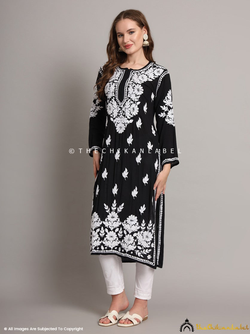 Black Sanaya Modal Chikankari Straight Kurti