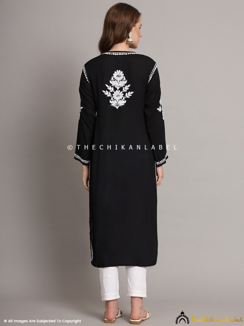 Black Sanaya Modal Chikankari Straight Kurti