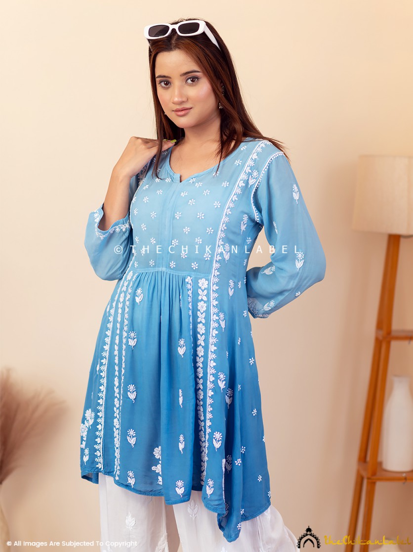 Blue Tvisha Crepe A-Line Chikankari Peplum Top