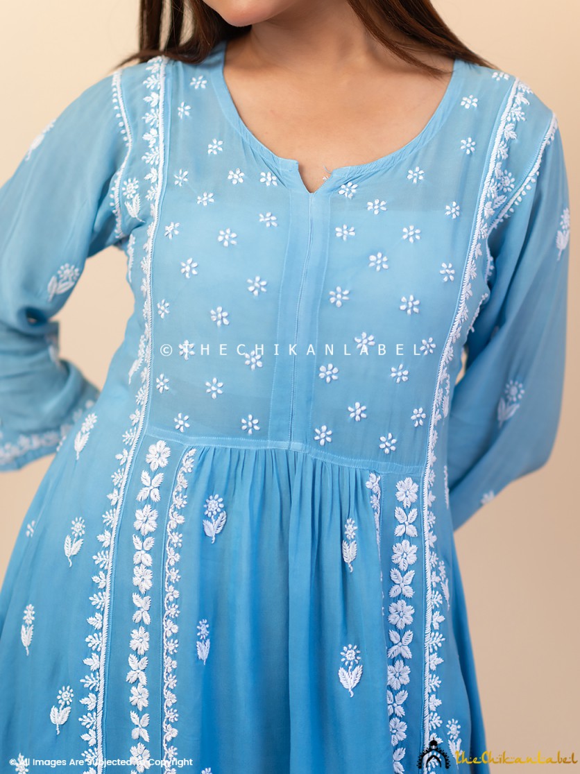 Blue Tvisha Crepe A-Line Chikankari Peplum Top