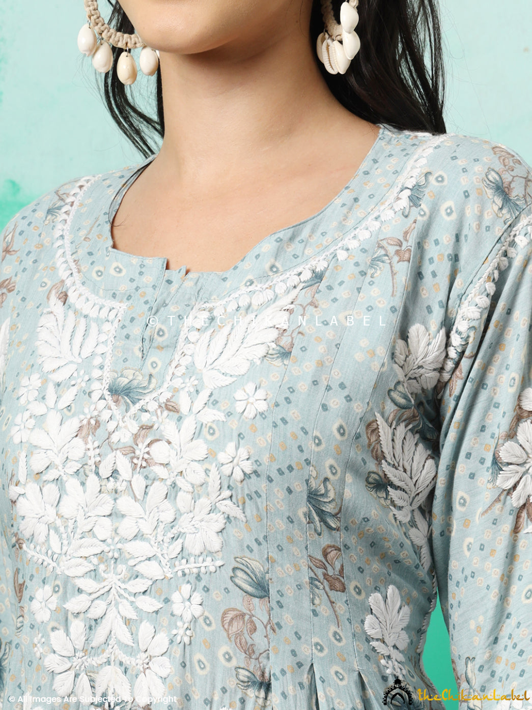 Blue Zoha Mulmul Cotton Chikankari A-Line Kurti