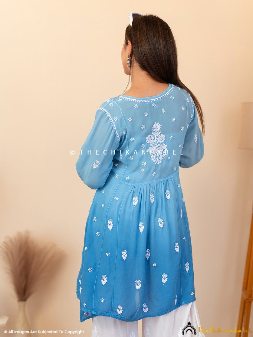 Blue Tvisha Crepe A-Line Chikankari Peplum Top