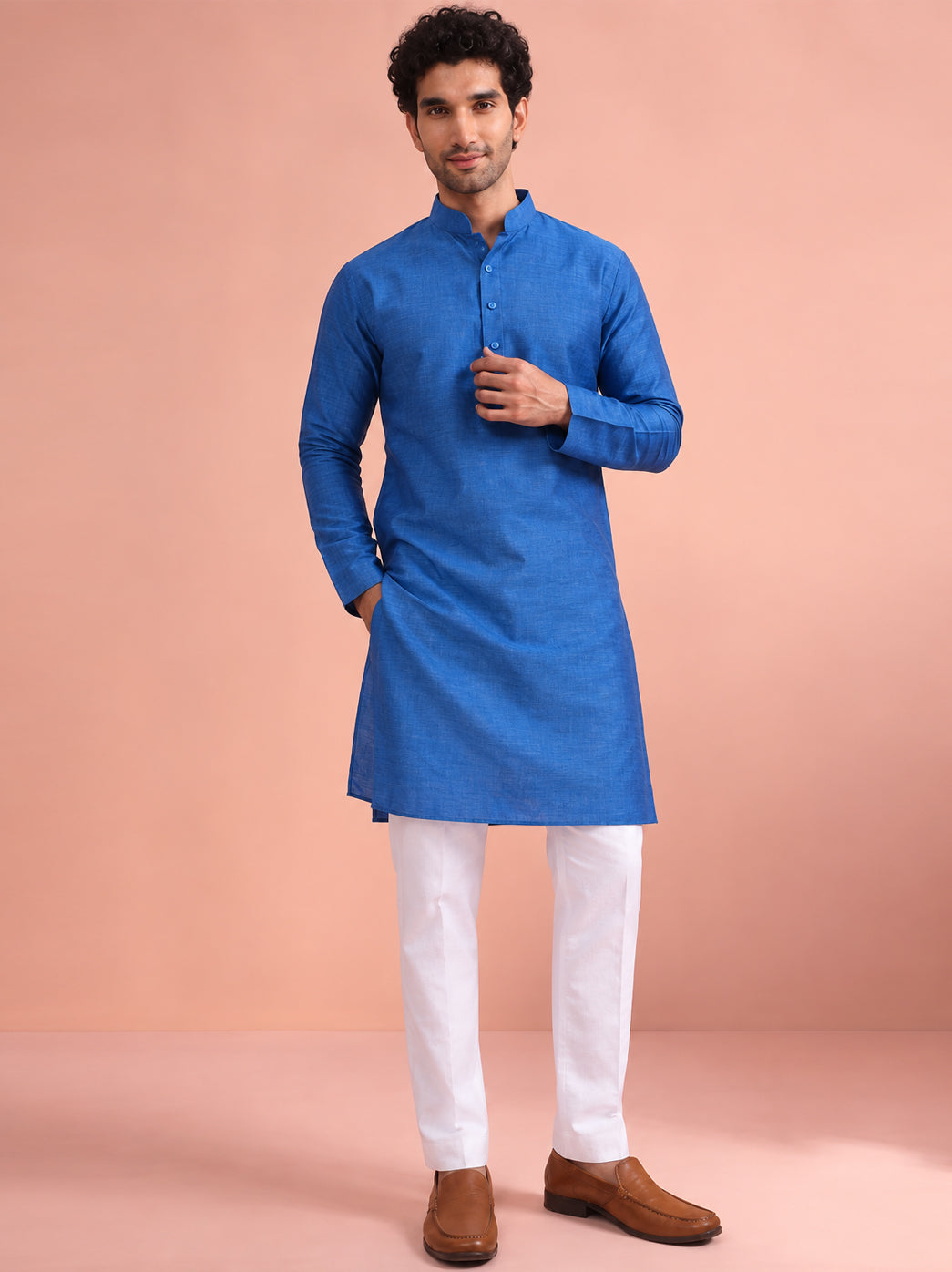 Avi Cotton Straight Kurta for everyday wear featuring a comfortable regular fit, breathable cotton construction, full sleeves, classic collar, and minimalist traditional design