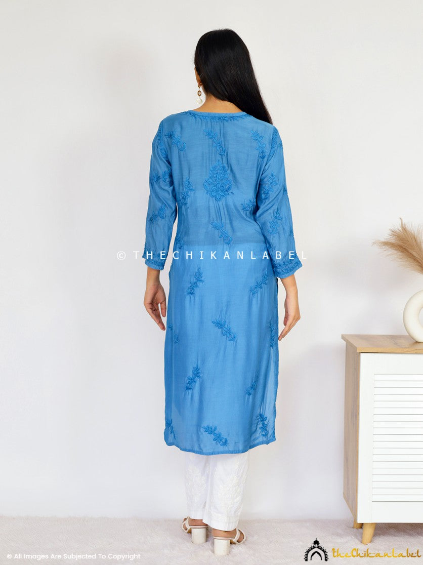 Blue Daksha Muslin Chikankari Straight Kurti