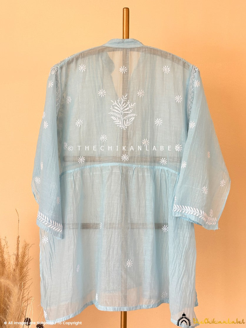 Blue Feba Mulmul Chanderi Semi-stitched Chikankari Shirt
