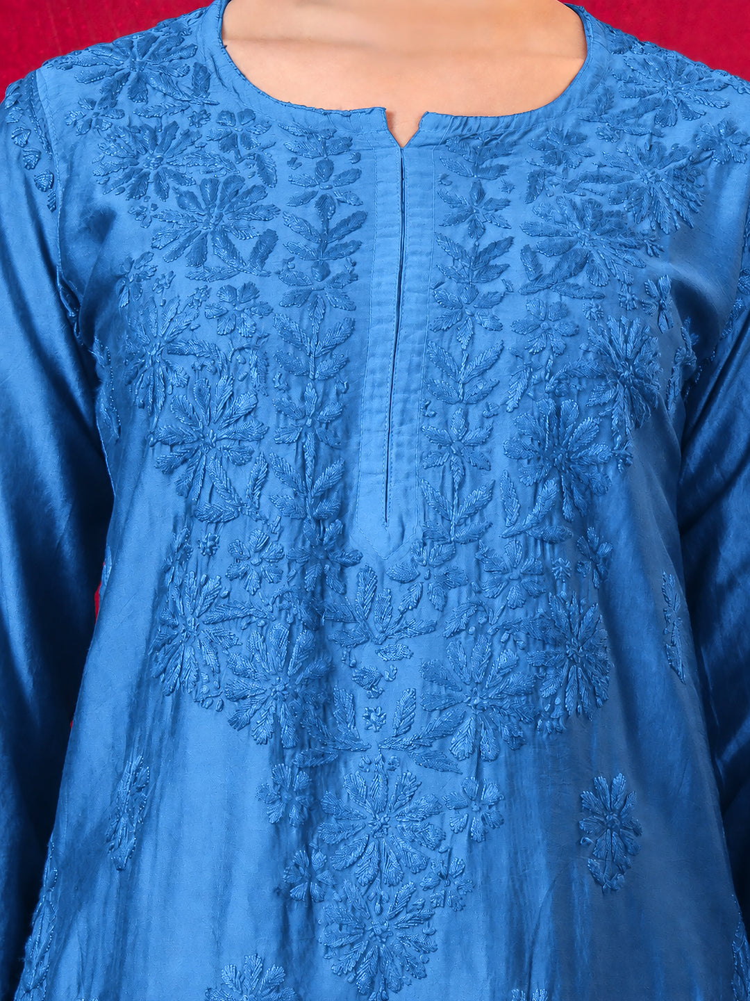 Hanshika Chanderi Chikankari Kurta Set with Dupatta - Blue