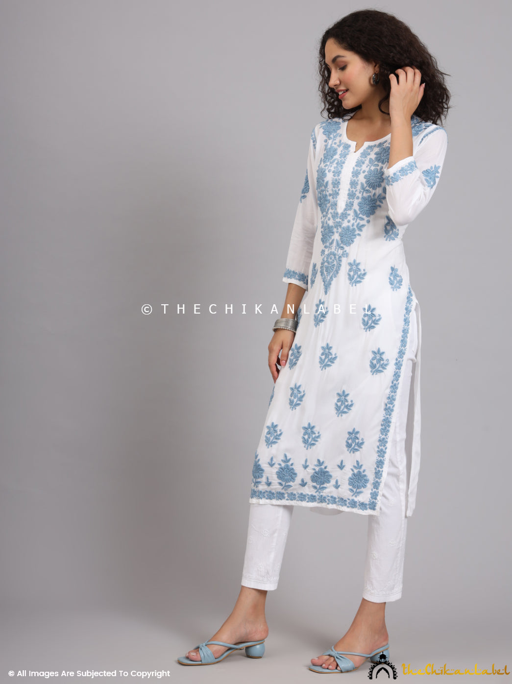 Blue Jugni Modal Chikankari Straight Kurti