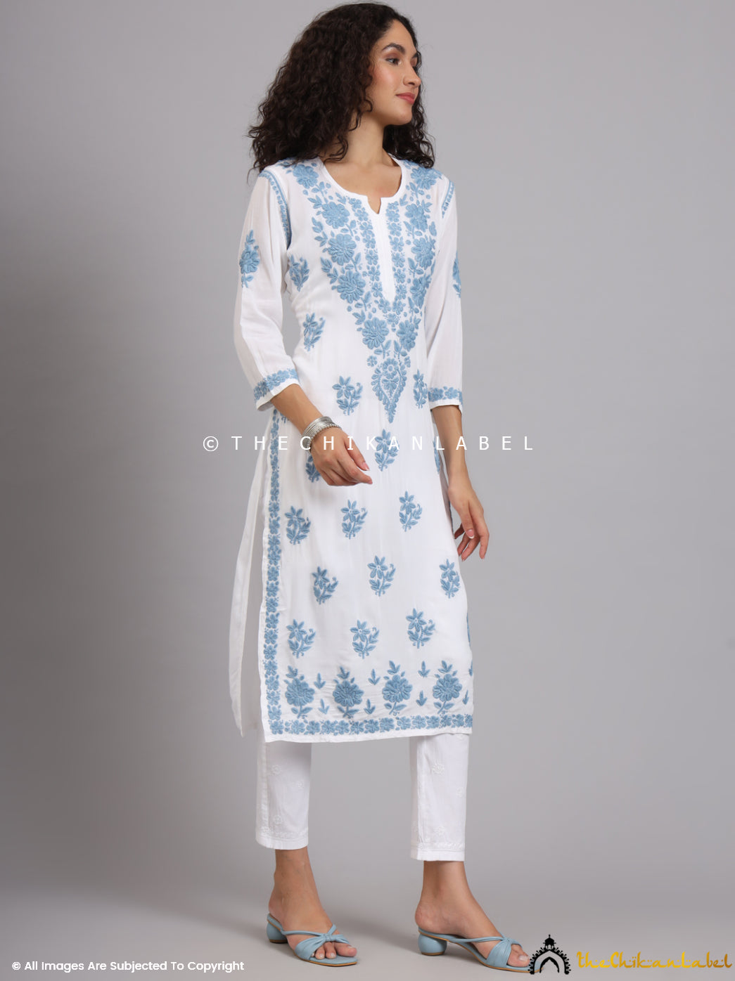 Blue Jugni Modal Chikankari Straight Kurti