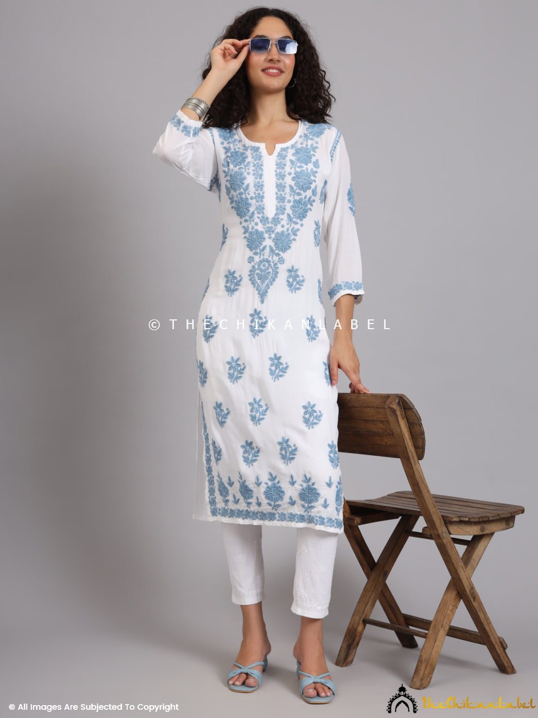 Blue Jugni Modal Chikankari Straight Kurti