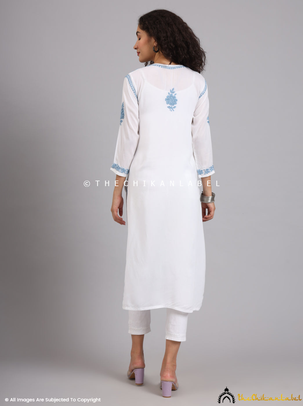 Blue Jugni Modal Chikankari Straight Kurti