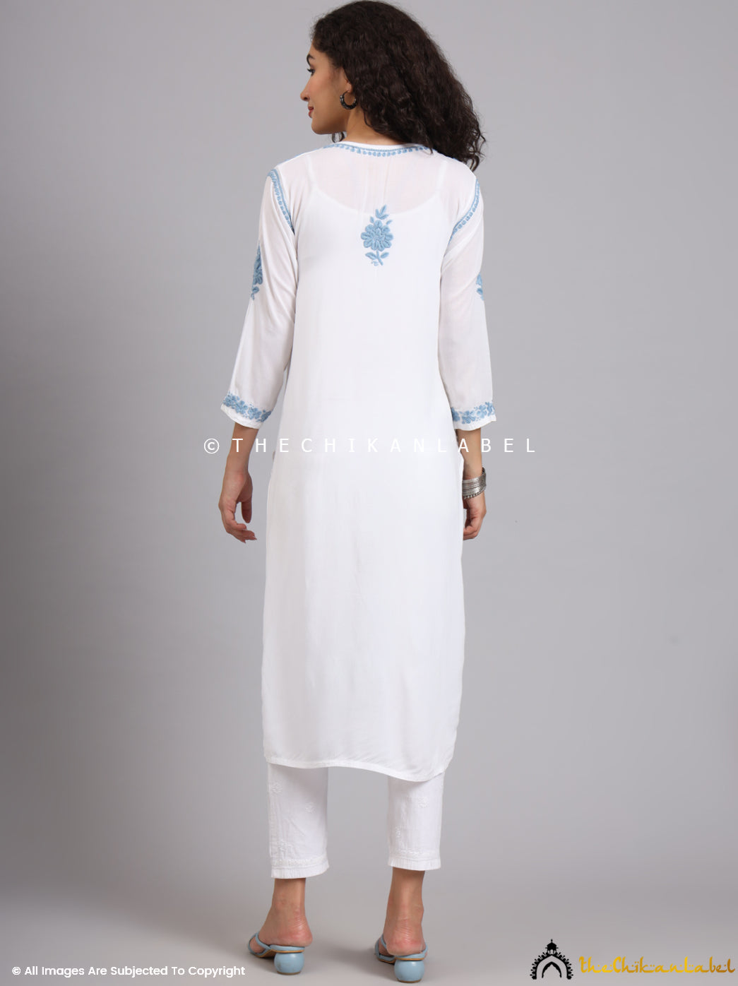 Blue Jugni Modal Chikankari Straight Kurti