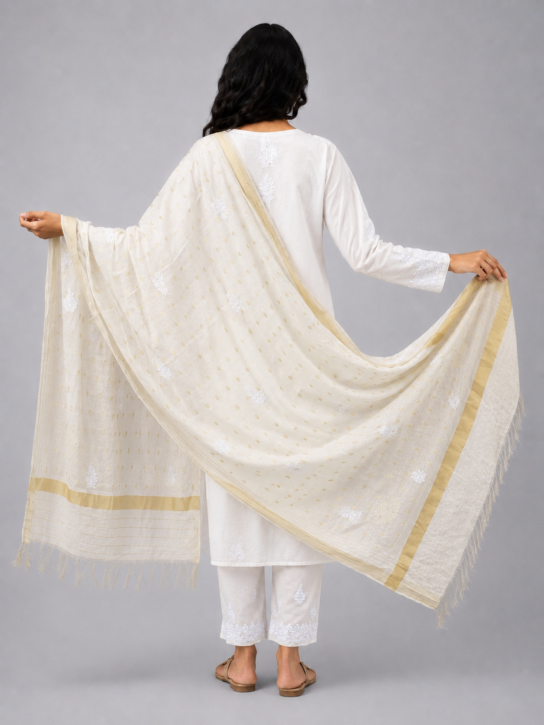 Brasso Off White Chanderi Chikankari Dupatta