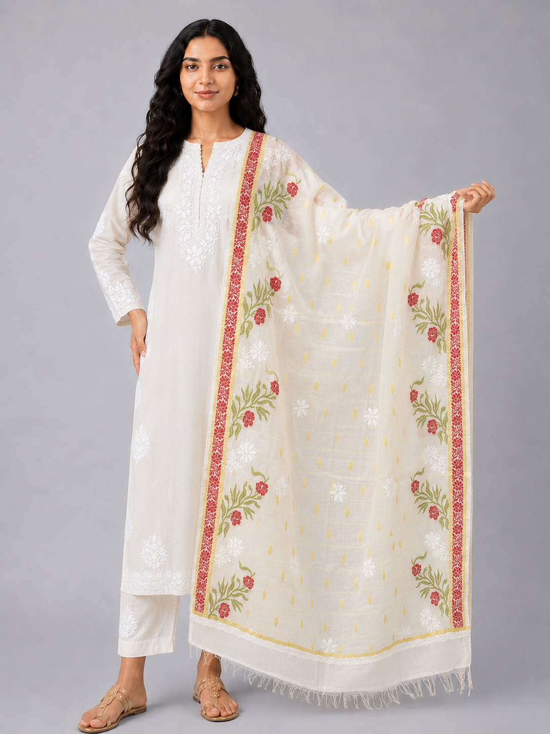 Brasso Multi Chanderi Chikankari Dupatta