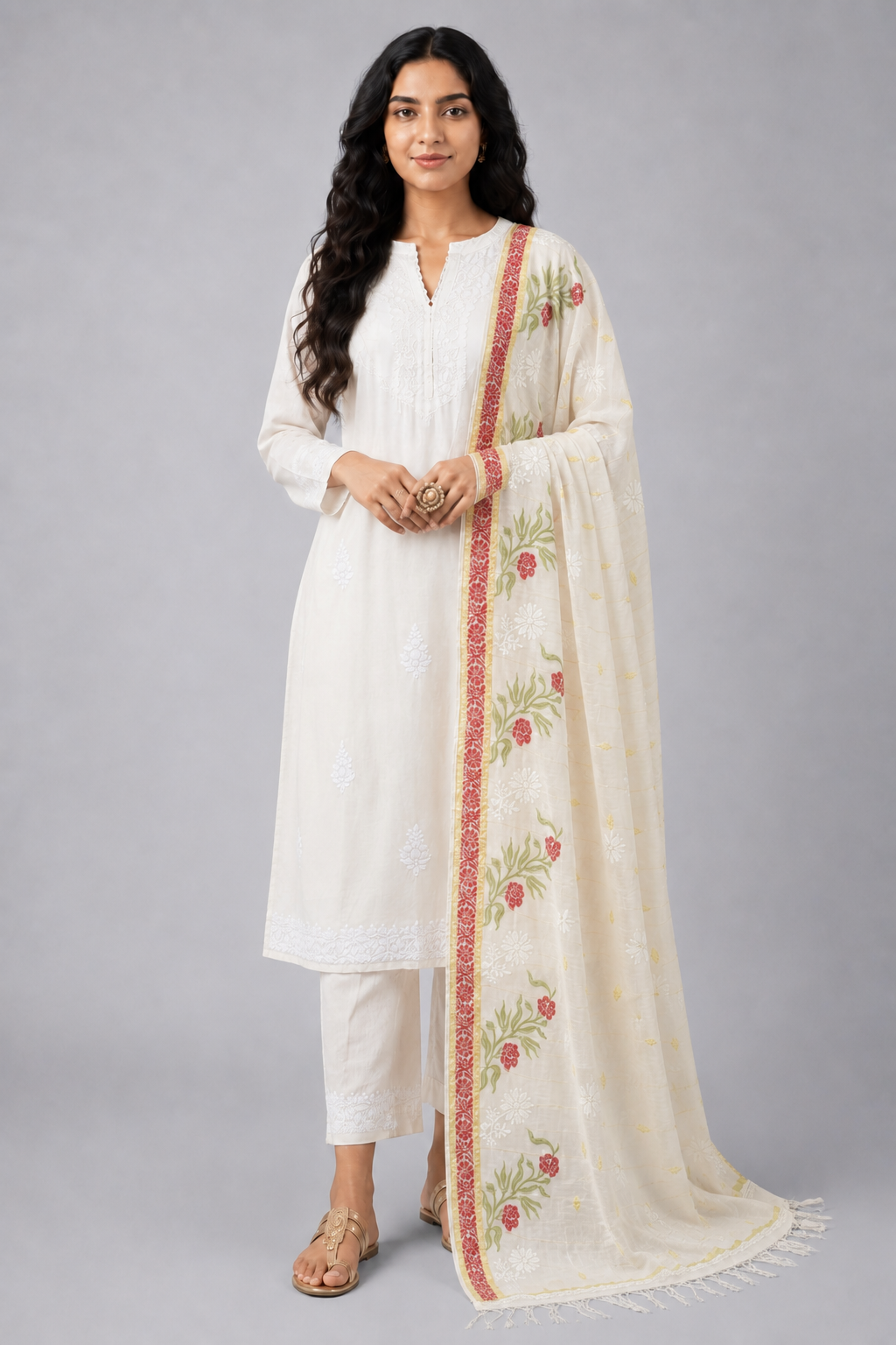 Brasso Multi Chanderi Chikankari Dupatta