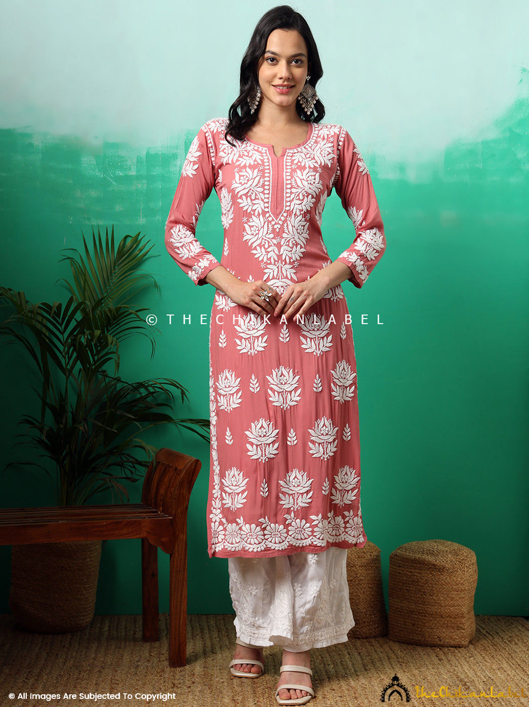 Bubblegum Tanvi Modal Chikankari Straight Kurti