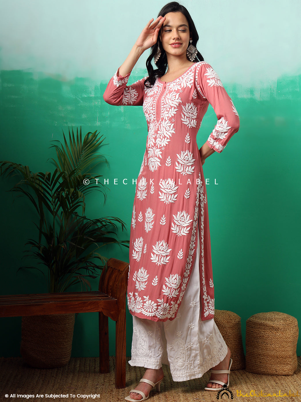 Bubblegum Tanvi Modal Chikankari Straight Kurti