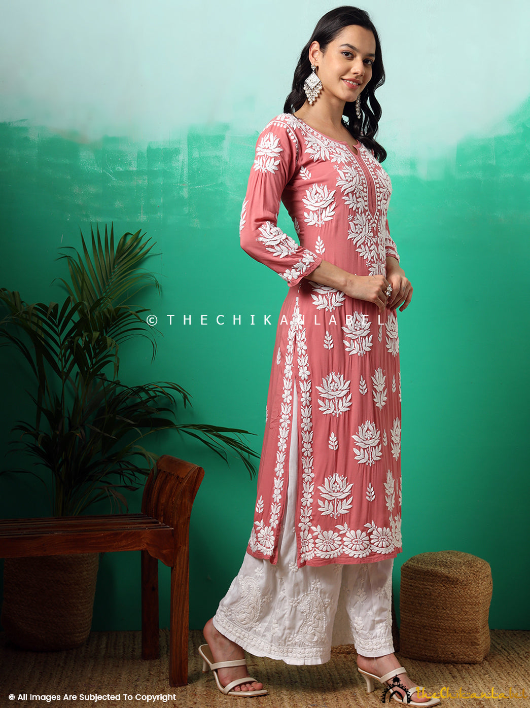 Bubblegum Tanvi Modal Chikankari Straight Kurti