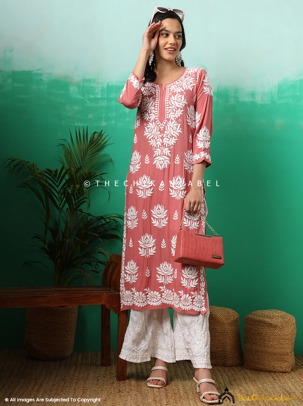 Bubblegum Tanvi Modal Chikankari Straight Kurti