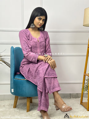 Mauve Freya Modal Chikankari Kurti Palazzo Set