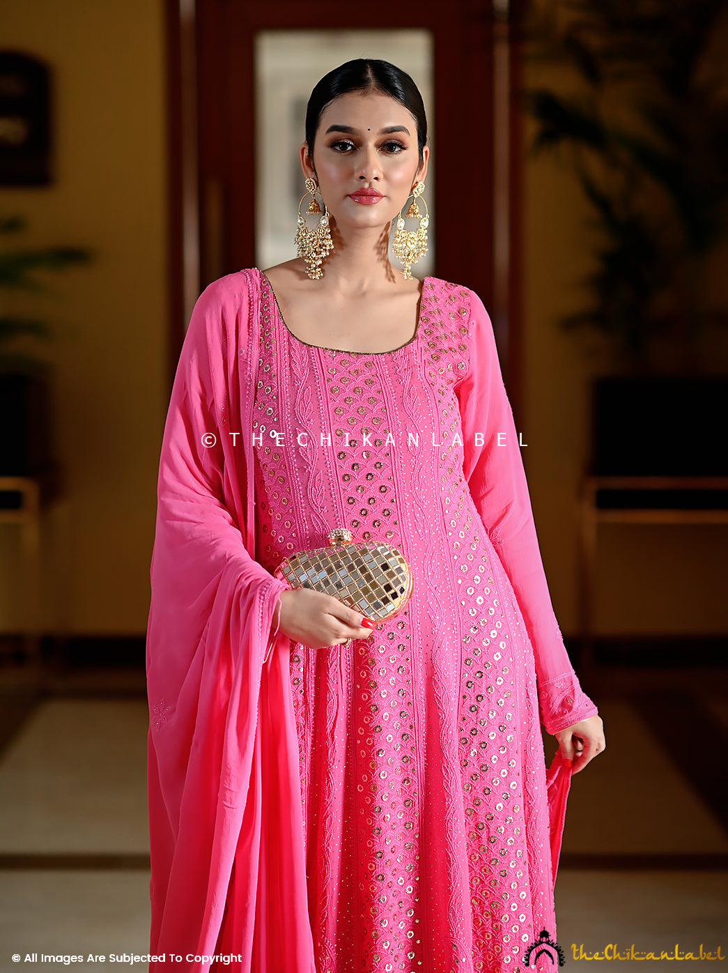 Candy Pink Gulmohar Viscose Chikankari Anarkali ,Chikankari Anarkali in Viscose Fabric For Woman