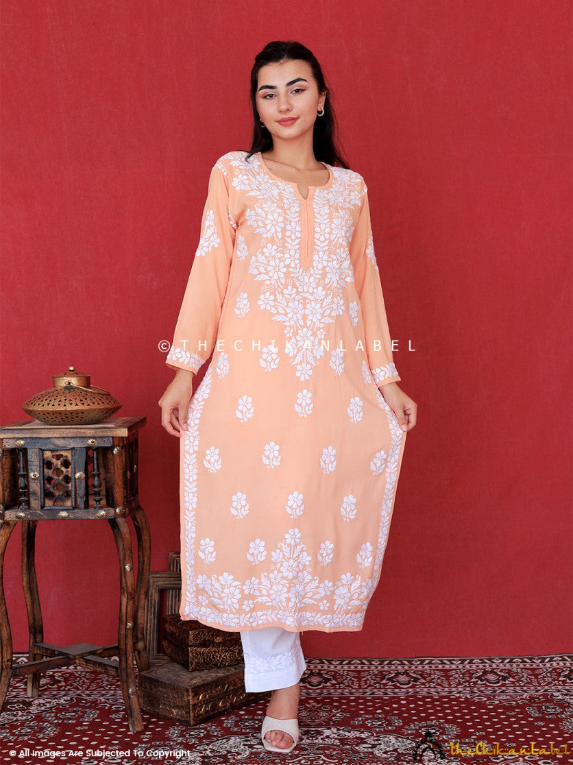 Carrot Kiara Rayon Chikankari Straight Kurti ,Chikankari Straight Kurti in Rayon Fabric For Woman