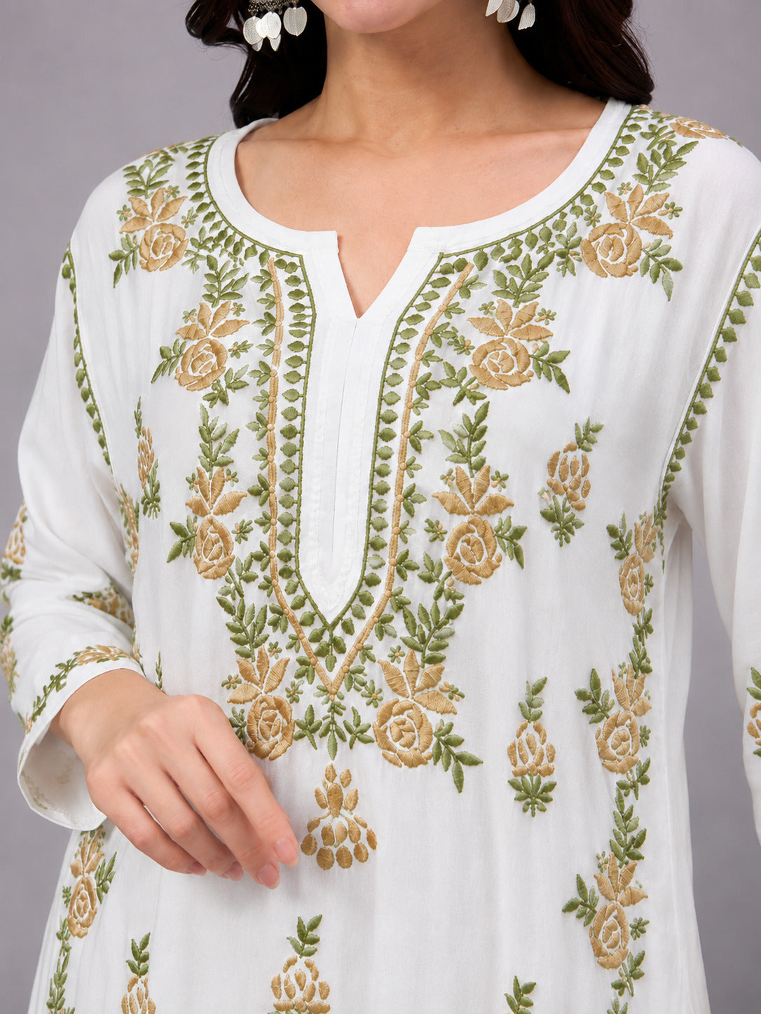 Chahak Rayon Chikankari Kurta Set - Beige