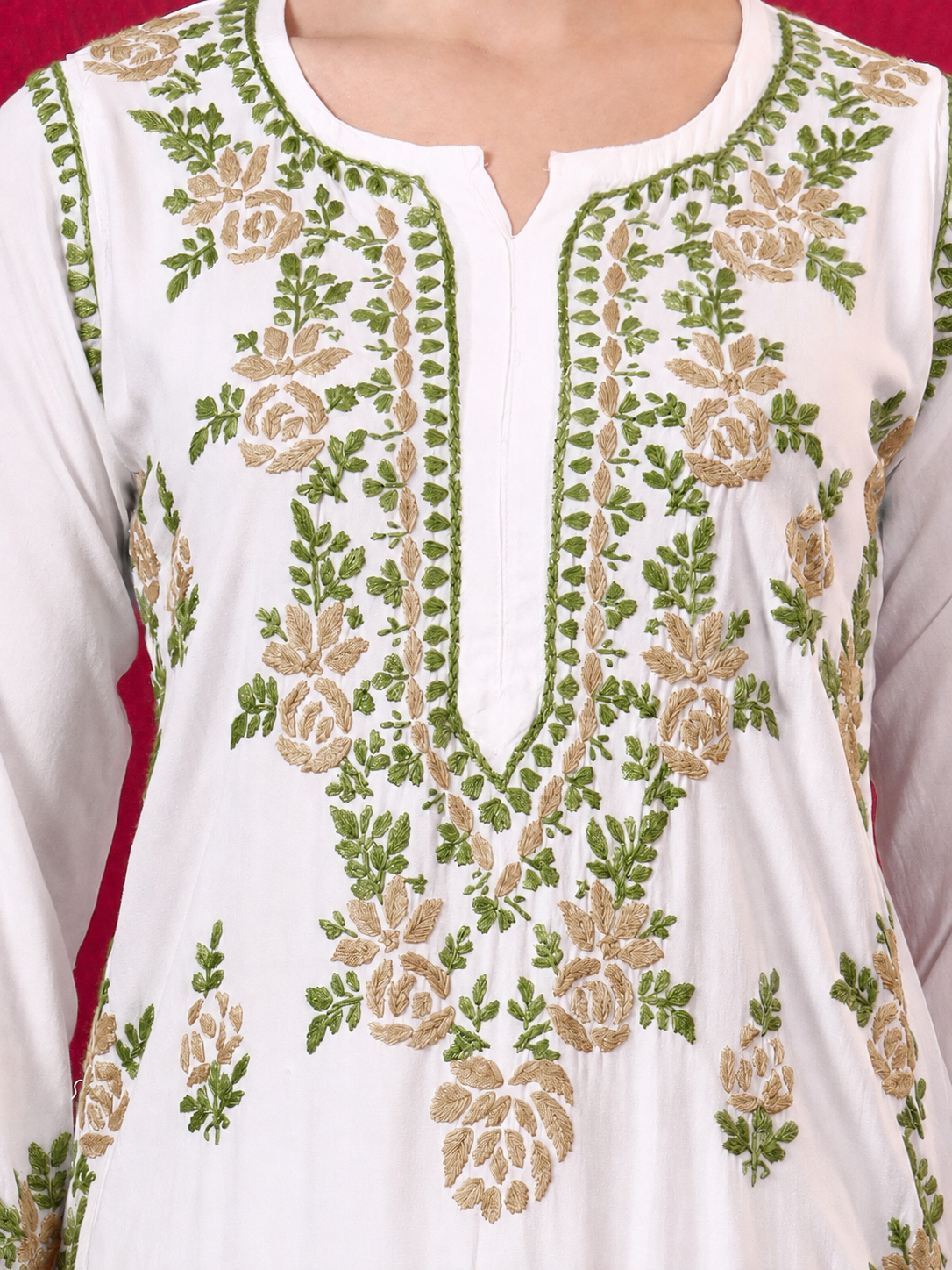 Chahak Rayon Chikankari Kurta Set - Beige