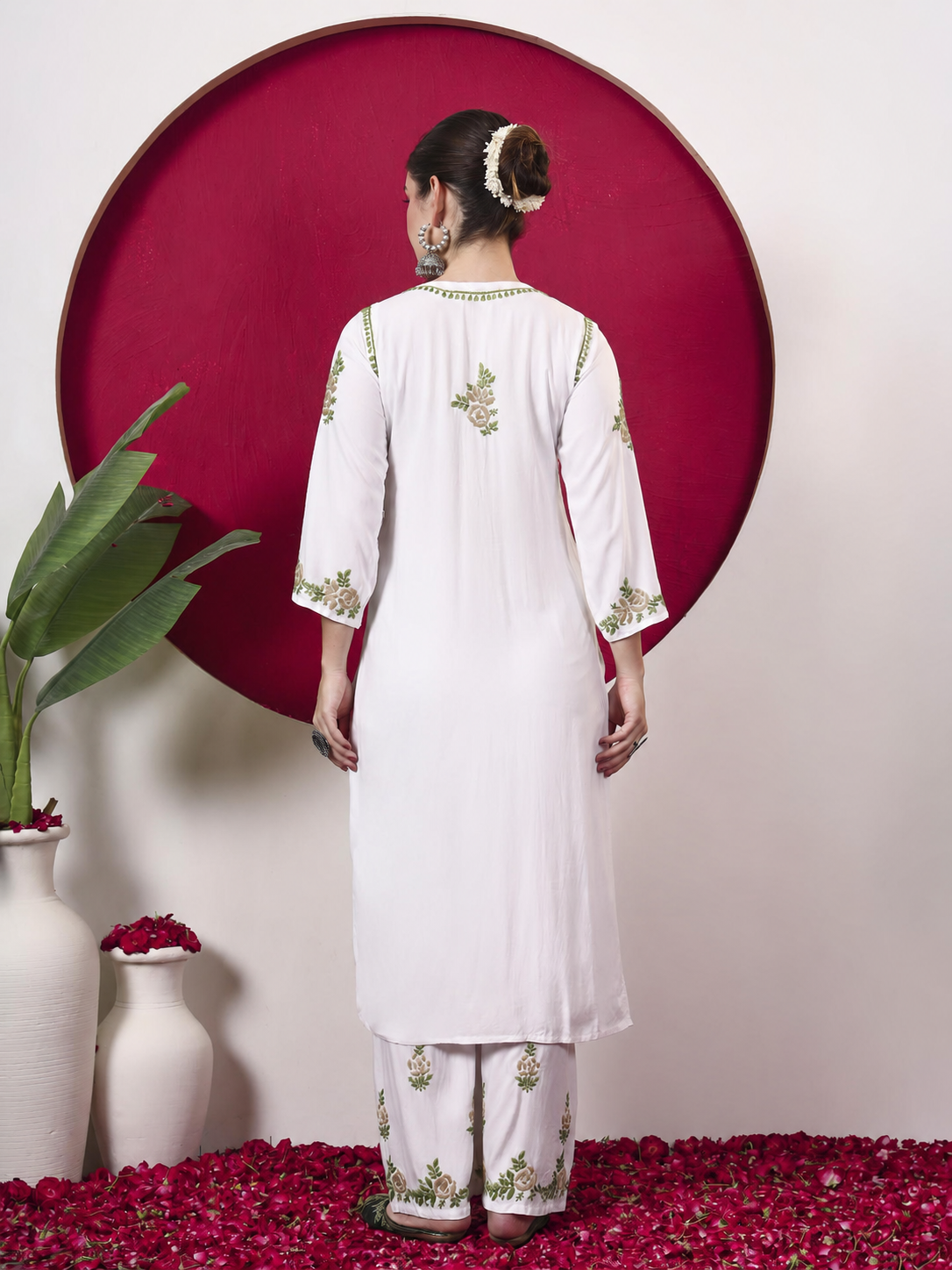 Chahak Rayon Chikankari Kurta Set - Beige