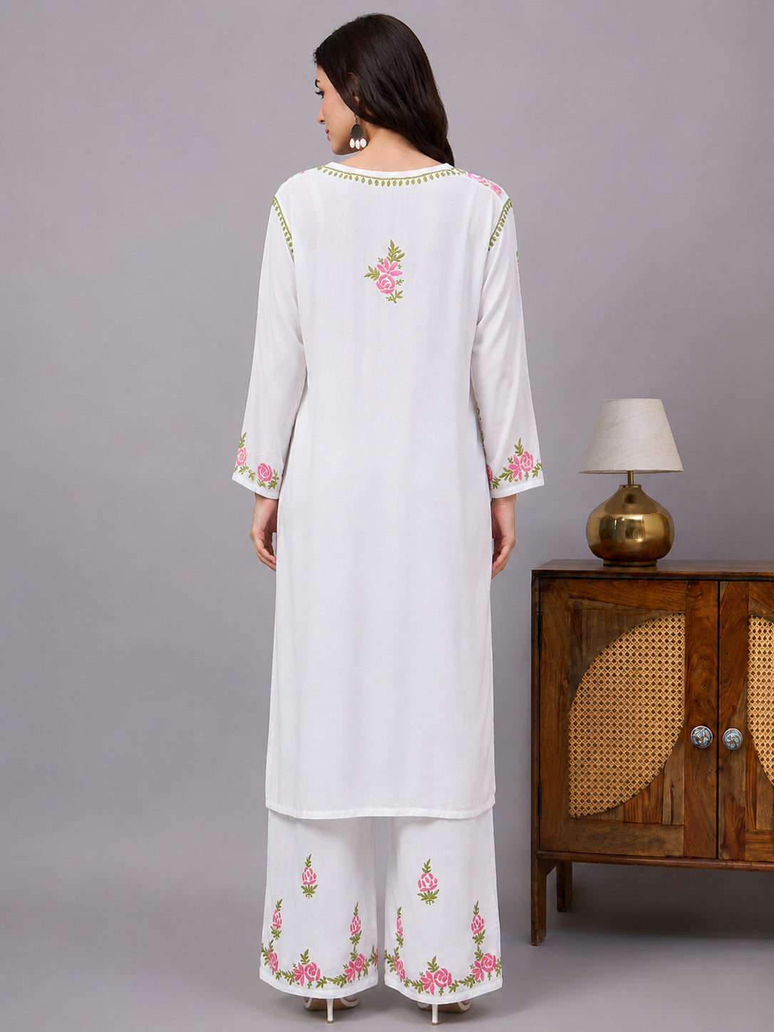 Chahak Rayon Chikankari Kurta Set - Pink