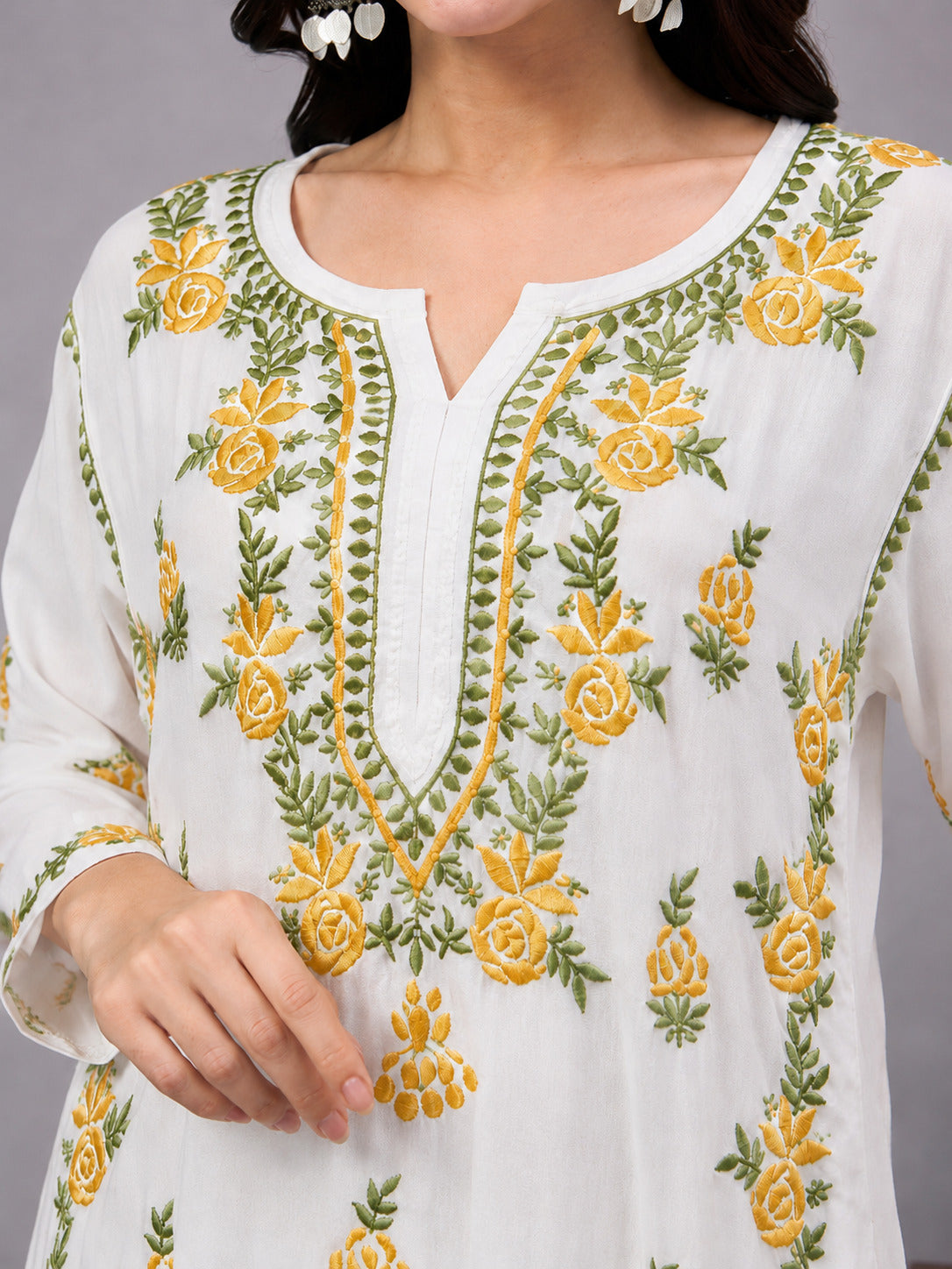 Chahak Rayon Chikankari Kurta Set - Yellow