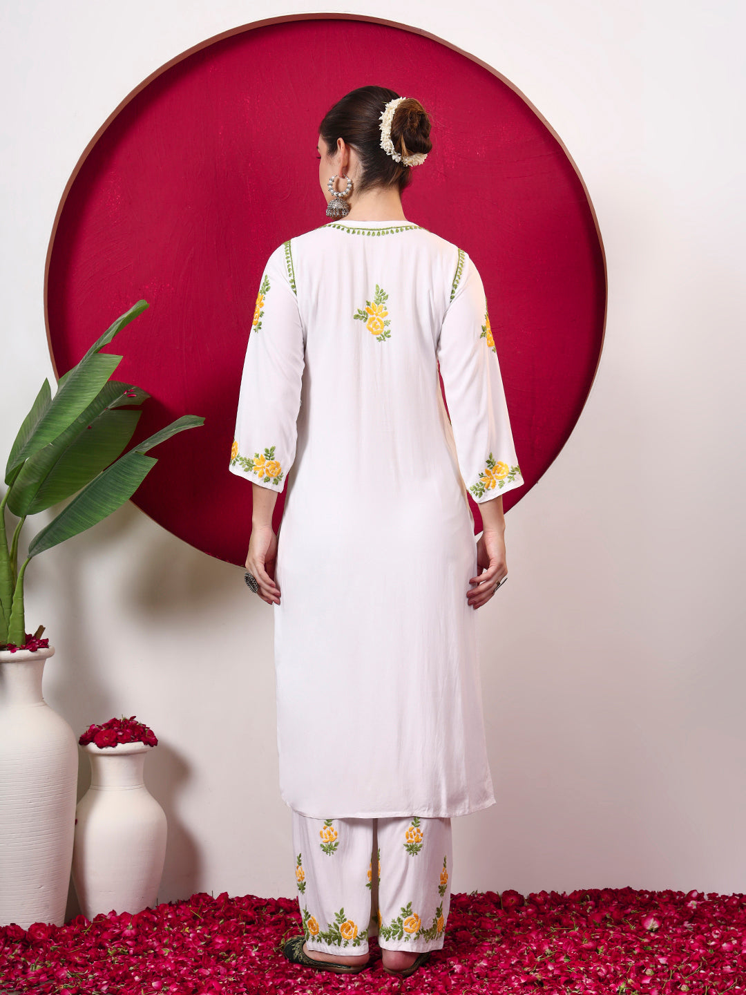 Chahak Rayon Chikankari Kurta Set - Yellow