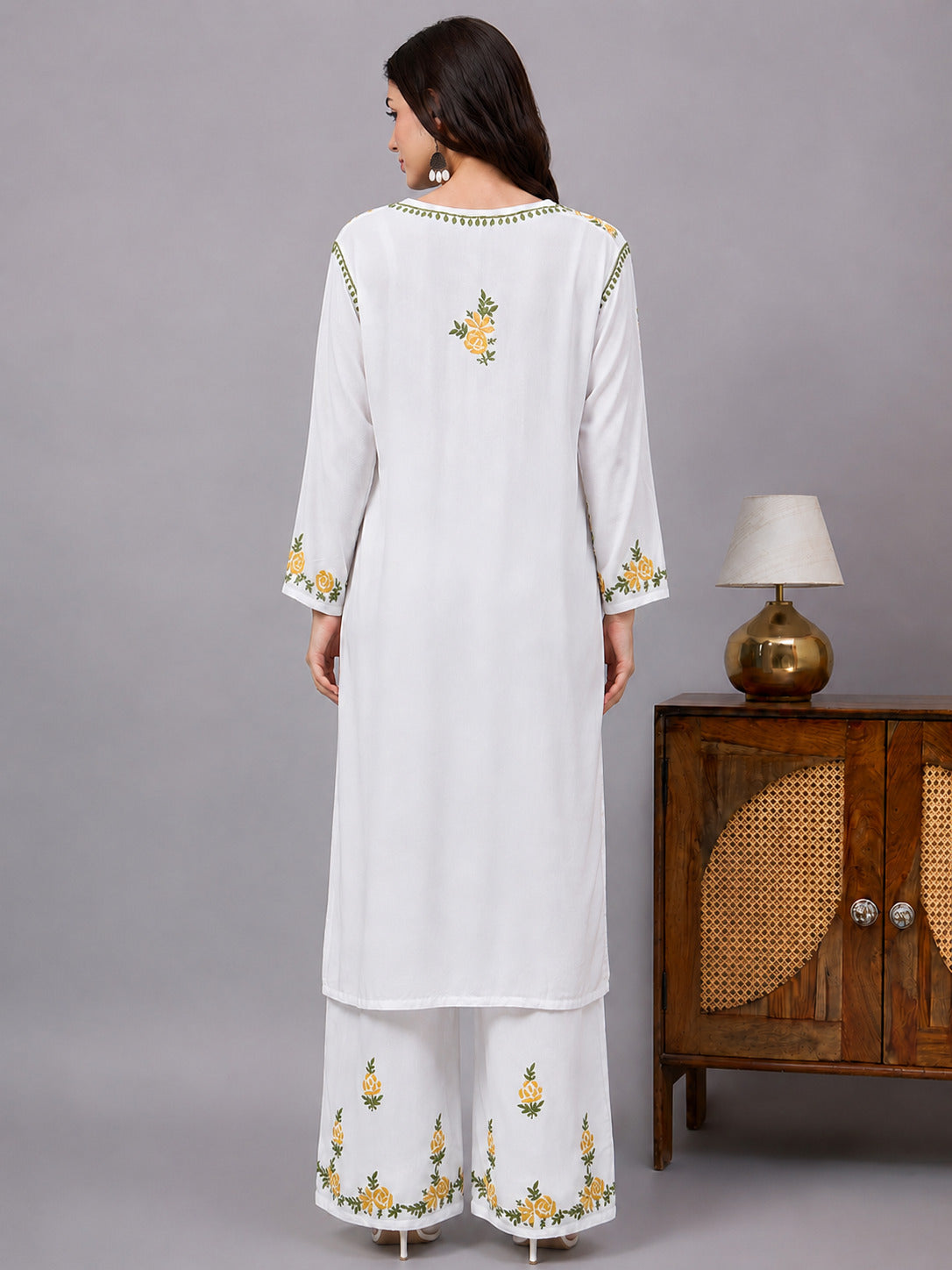 Chahak Rayon Chikankari Kurta Set - Yellow