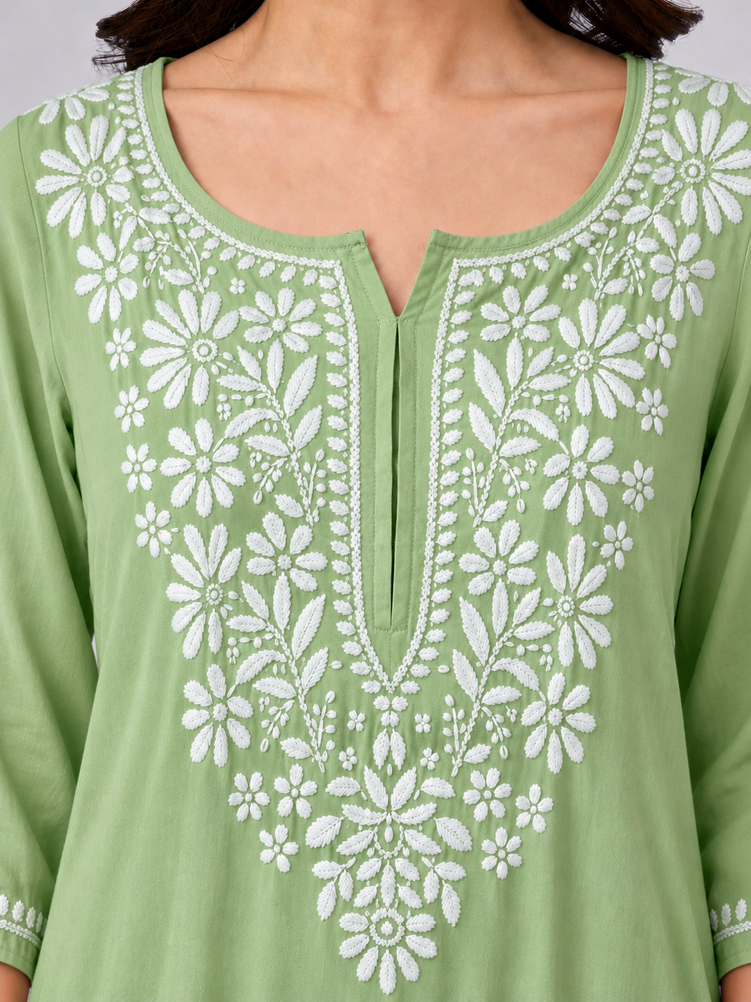 Ranya Rayon Chikankari Straight Kurti - Pista Green