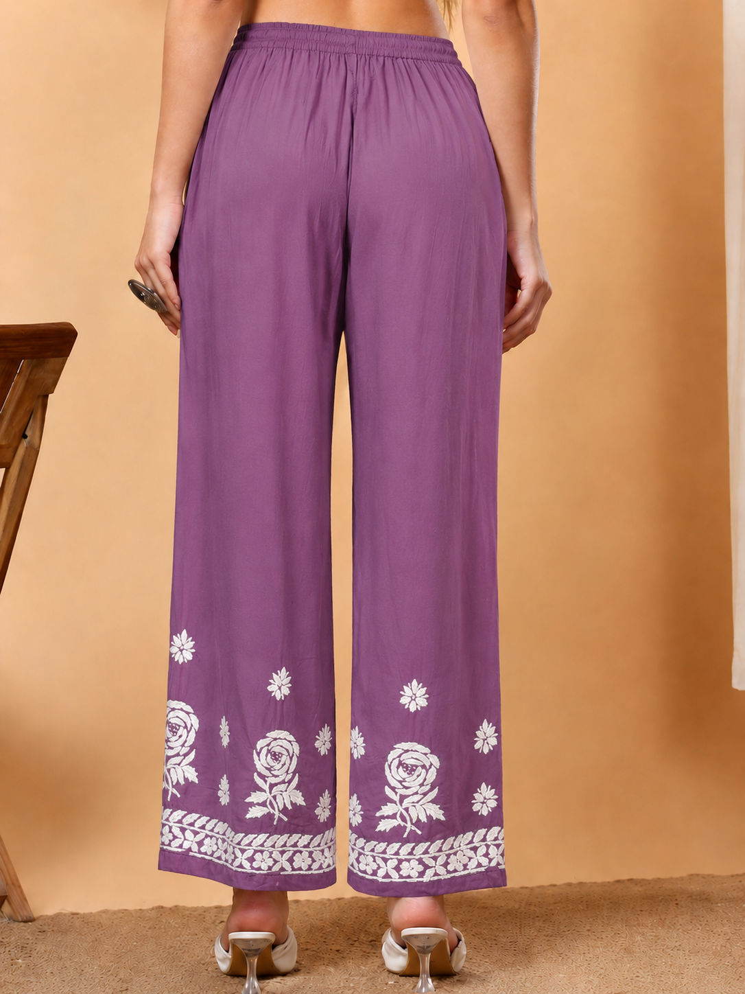 Modal Chikankari Straight Palazzo - Mauve
