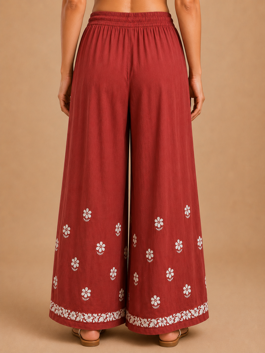 Modal Chikankari Wide Leg Palazzo - Coral