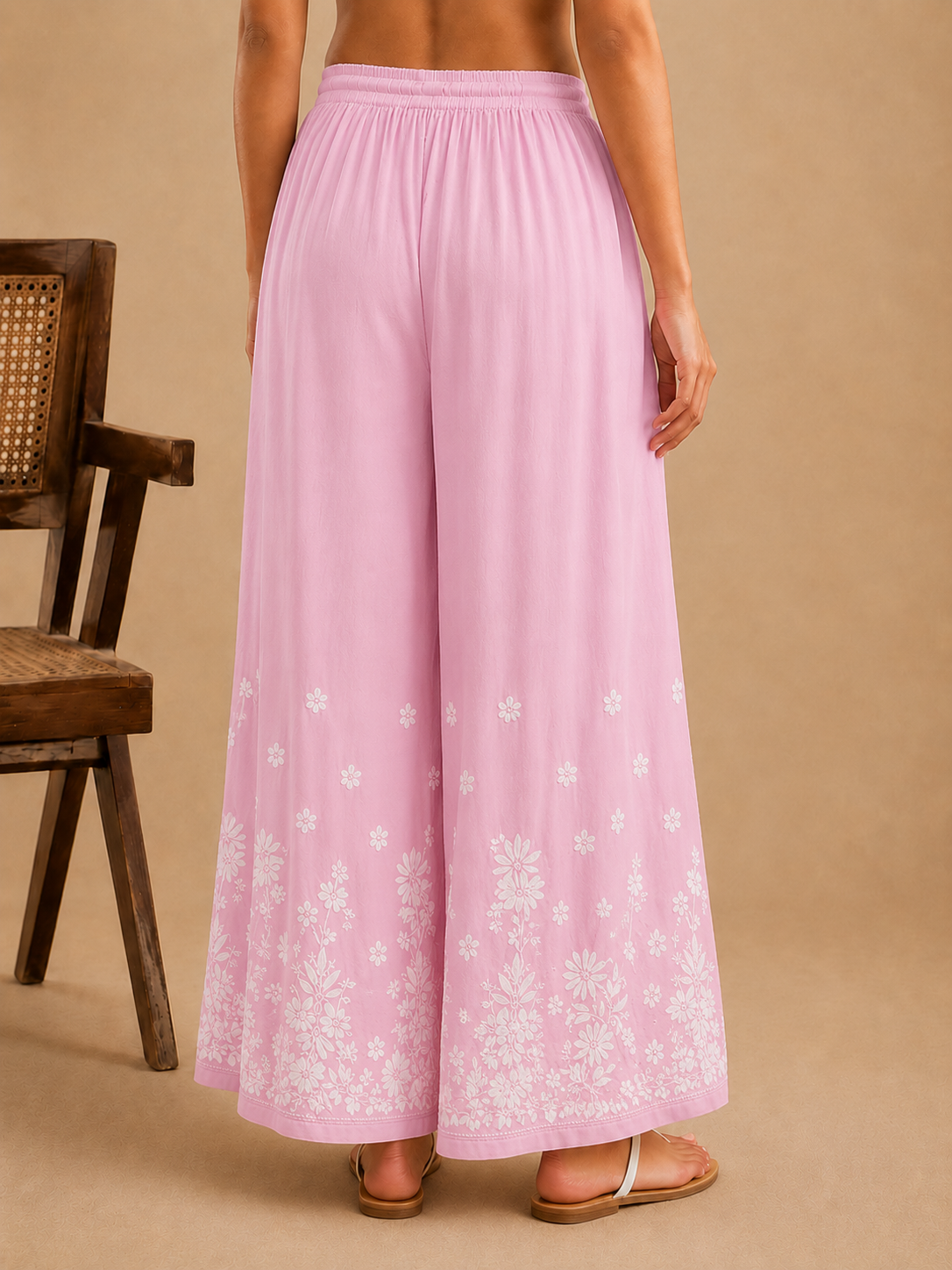 Modal Chikankari Kalidar Palazzo - Pink