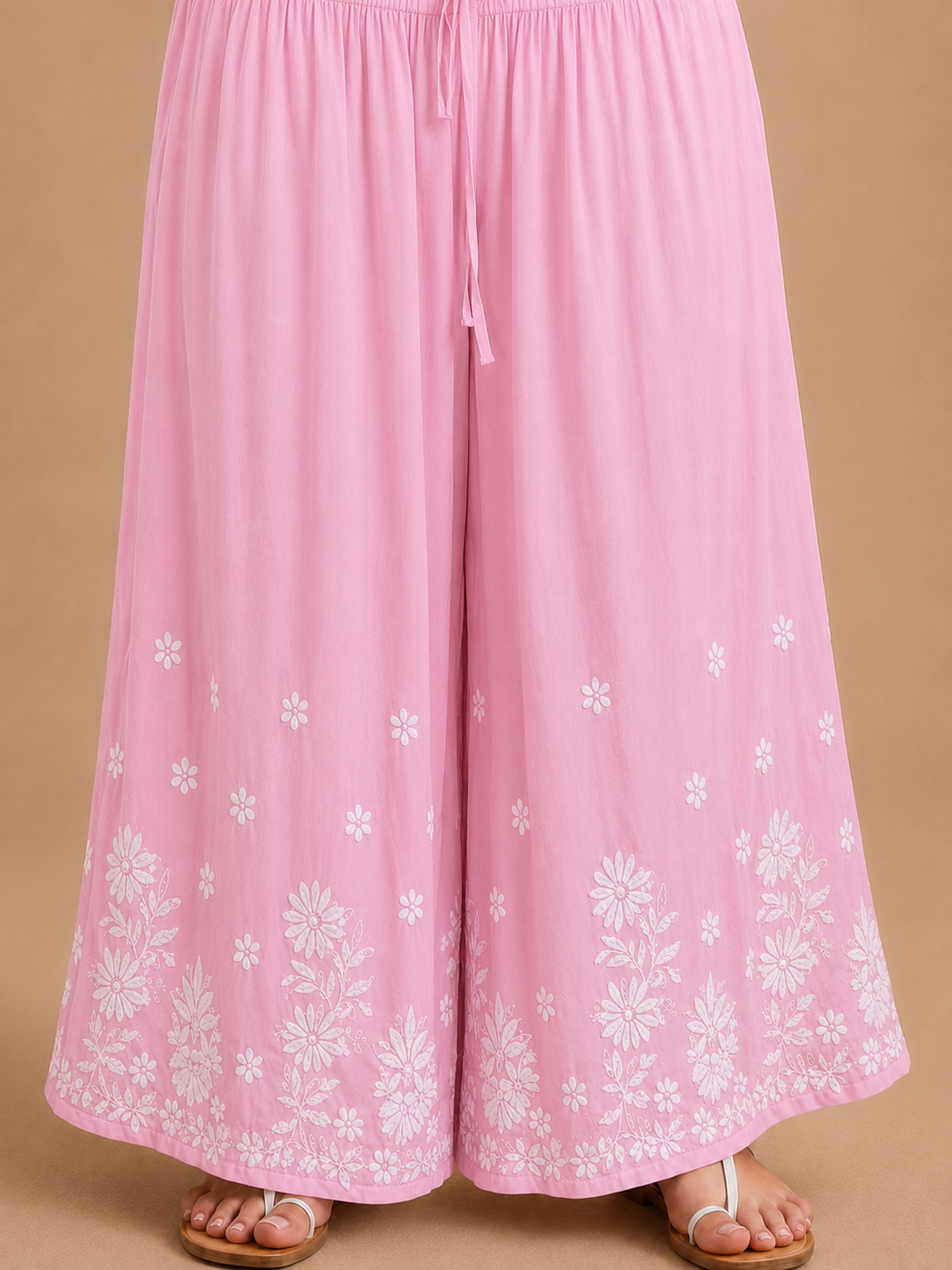 Modal Chikankari Kalidar Palazzo - Pink