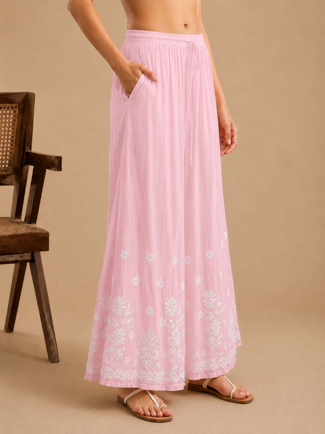 Modal Chikankari Kalidar Palazzo - Pink