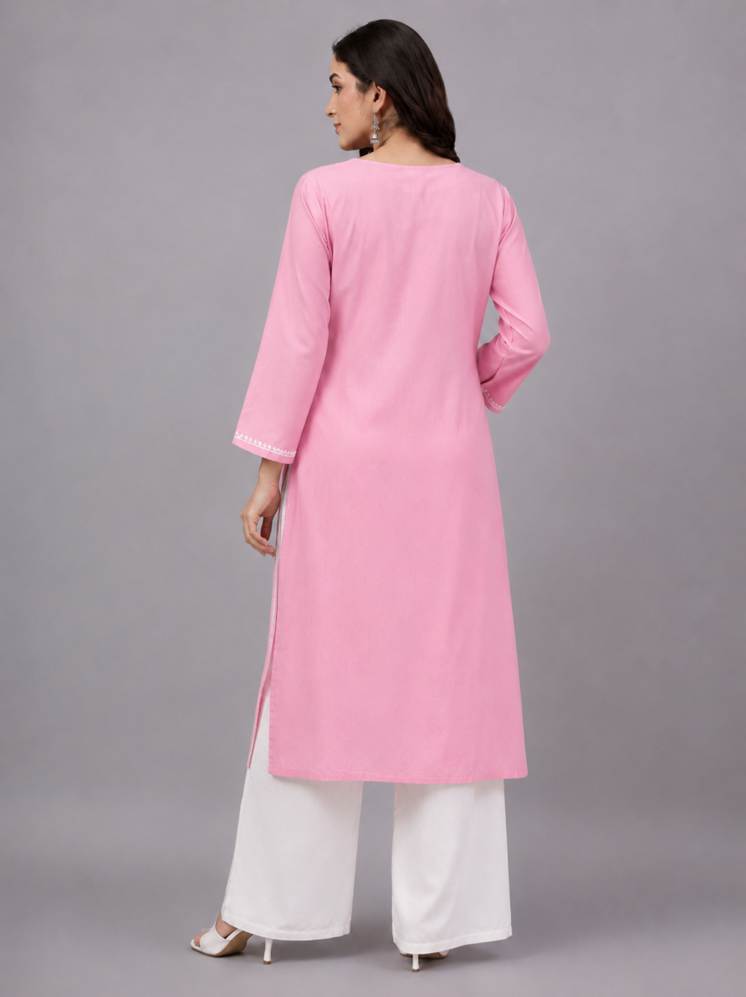 Rayon Chikankari Straight Kurti - Baby Pink
