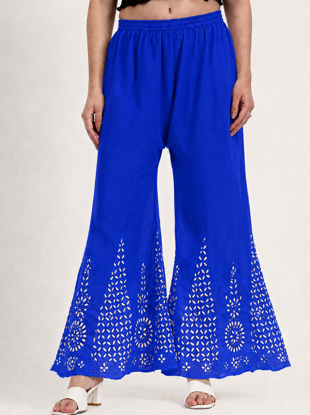 Georgette Chikankari Gota Patti Sharara - Blue