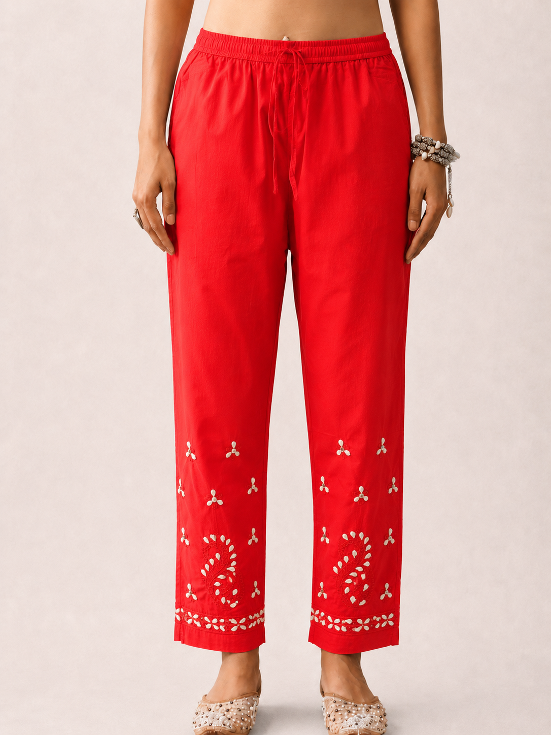 Mayuri Lycra Straight Chikankari Cigarette Pant with Gota Patti - Red