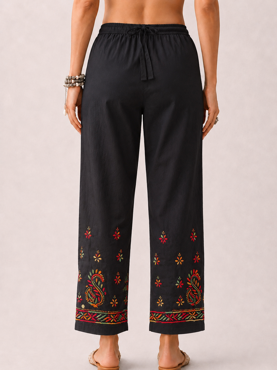 Mayuri Lycra Straight  Chikankari Pant - Black Multi