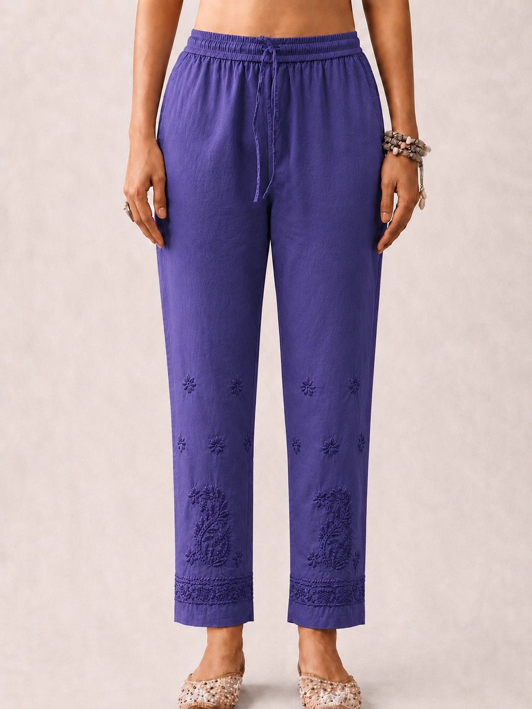 Mayuri Lycra Straight Chikankari Cigarette Pant - Blue