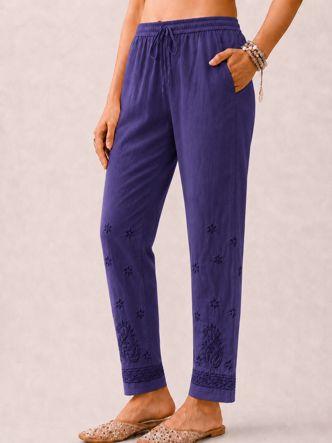 Mayuri Lycra Straight Chikankari Cigarette Pant - Blue