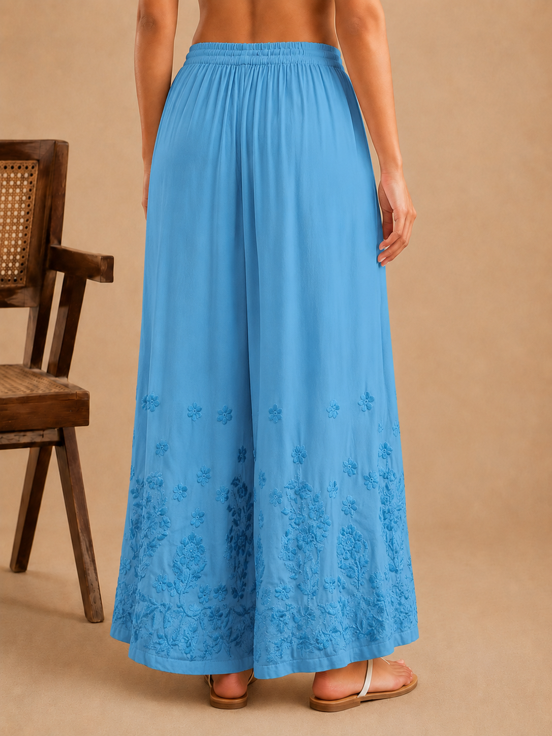 Modal Chikankari Kalidar Palazzo - Sky Blue