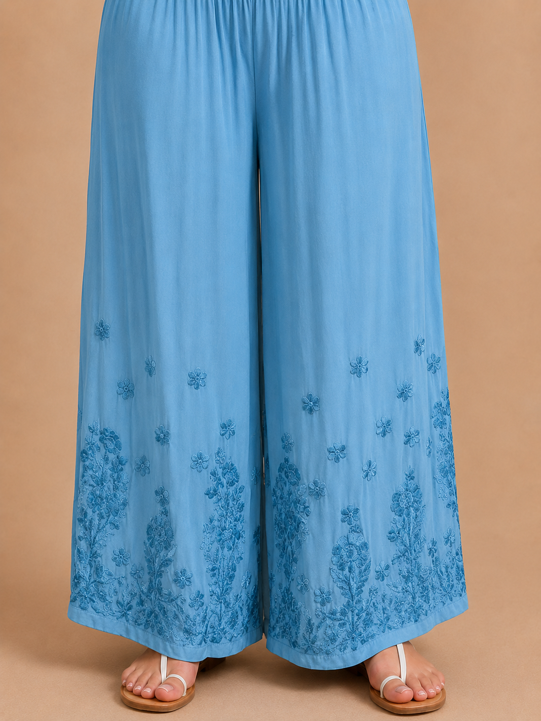 Modal Chikankari Kalidar Palazzo - Sky Blue