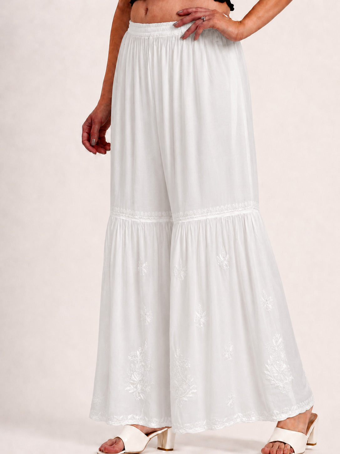 Rayon Single Layer Chikankari Garara - White