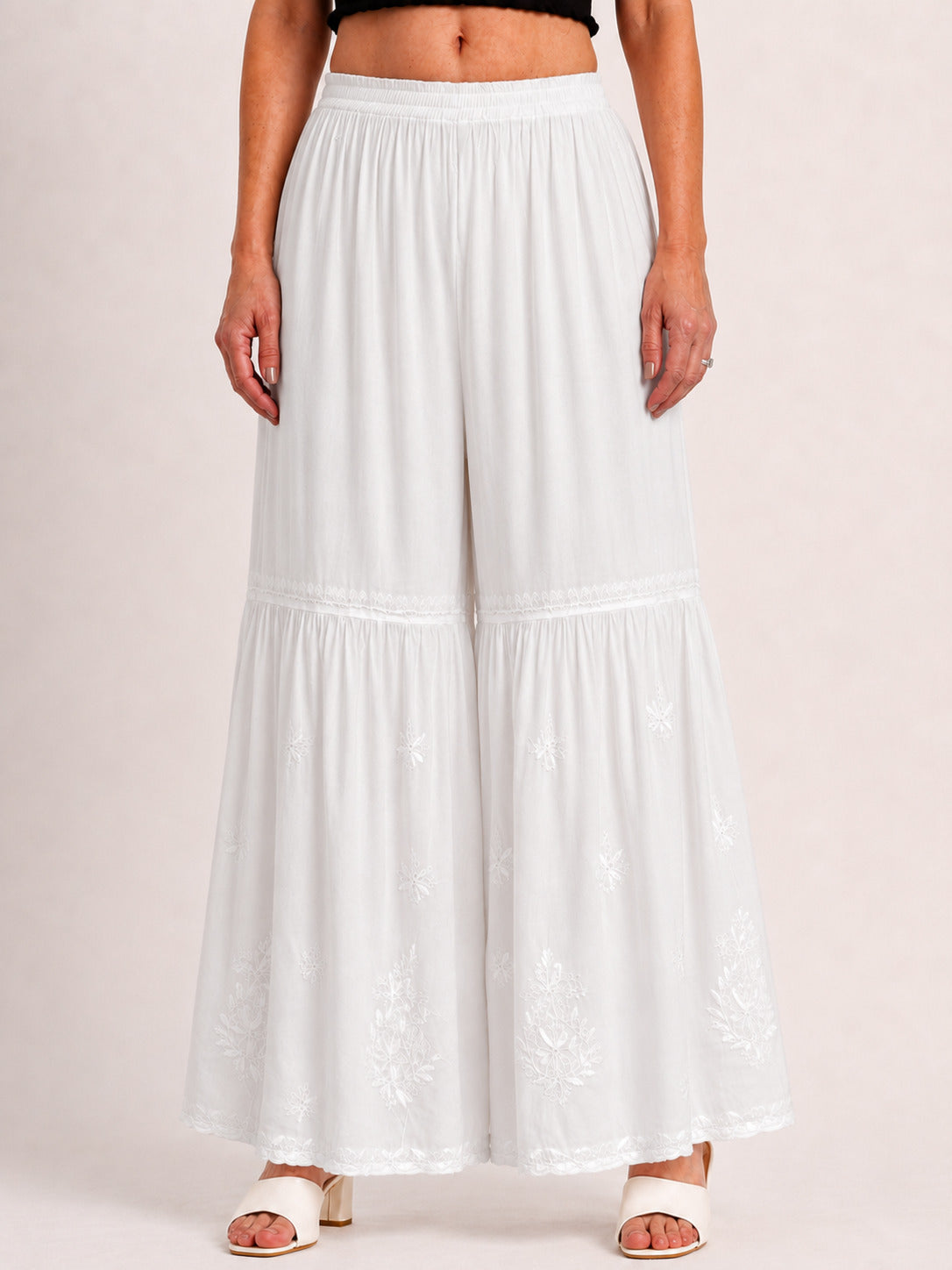 Rayon Single Layer Chikankari Garara - White